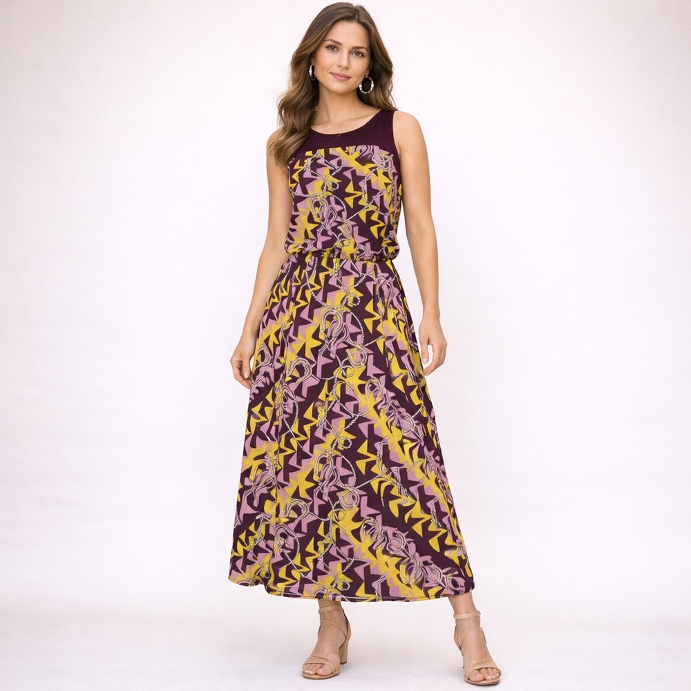 M by Missoni Horseshoe Print Knit Sleeveless Midi Dress Equestrian S